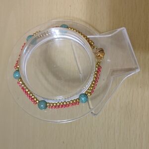 Faux Turquoises, Red & Gold Bracelet 6.75"